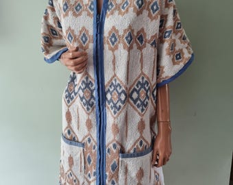 Serviette de bain en éponge vintage Robe de plage Robe de plage avec fermeture éclair sur le devant L 14 Midi Boho