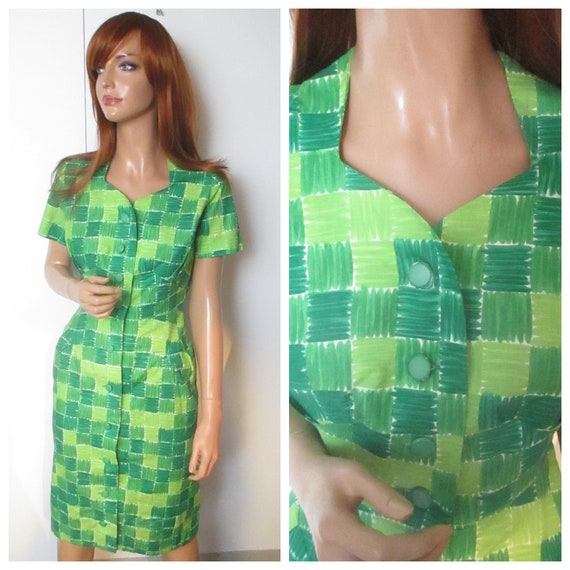 Buy Vintage 1960s Berketex UK:10/12 Green Check Tea Dress Online in India -  Etsy