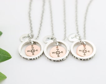 Matching necklaces for best friends, Set of 2 3 4 5 6 7 8 9 10, Unique Personalized Christmas Gift, Charm Necklaces, Three Compass NSEW
