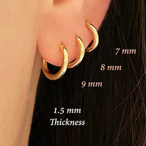 1.5mm Thick: 6mm-15mm Basic everyday hoops • Tiny hoops • Huggie hoop earrings • Dainty gold hoops • Essential hoops • Minimalist earrings