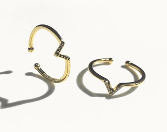 V black or white cz ring , Zircon V shape ring, skinny ring, Gold minimalist ring, Dainty ring, fine jewelry, Sterling Silver