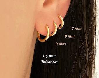 1.5mm Thick: 6mm-15mm solid hoops, Tiny hoops, Huggie hoop earrings, Dainty gold hoops, Essential hoops, Minimalist earrings
