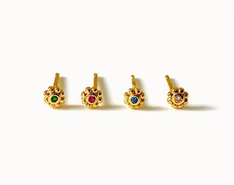 Colorful Flower cz earrings, Tiny flower studs, Gold earring, Dainty gold jewelry, Tiny minimalist earrings, Stud earrings, Minimalist