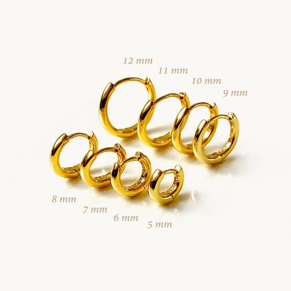 2mm Thick: 5mm - 12mm Basic Round Huggie hoops, Tiny hoops, Gold hoop earrings, Dainty hoops, hoops, Cartilage hoops