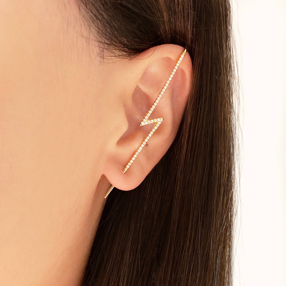 Lightning ear Climber ear cuff earrings gold flash earring Etsy