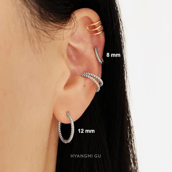 Silver Thin 6mm-13mm tiny basic hoops • Tiny hoop… - image 1