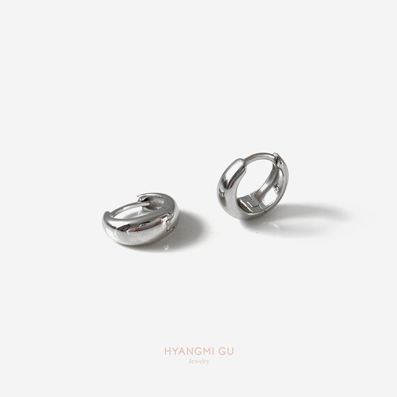 Silver small Chunky hoops, Thick solid bold earri… - image 3