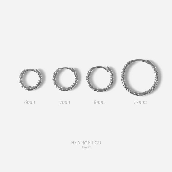 Silver Thin 6mm-13mm tiny basic hoops • Tiny hoop… - image 2