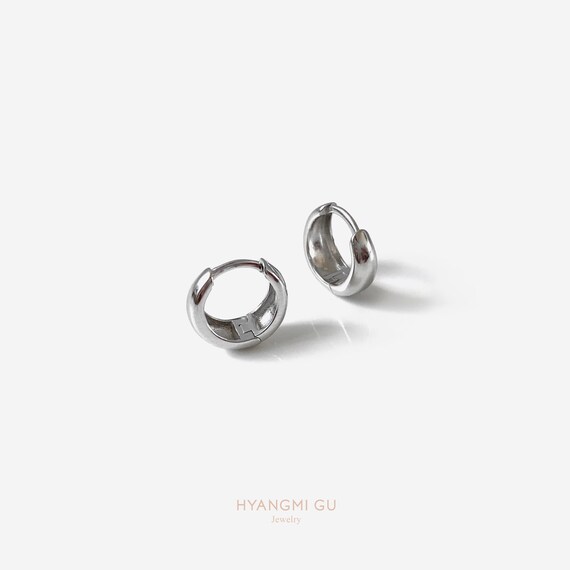 Silver small Chunky hoops, Thick solid bold earri… - image 5