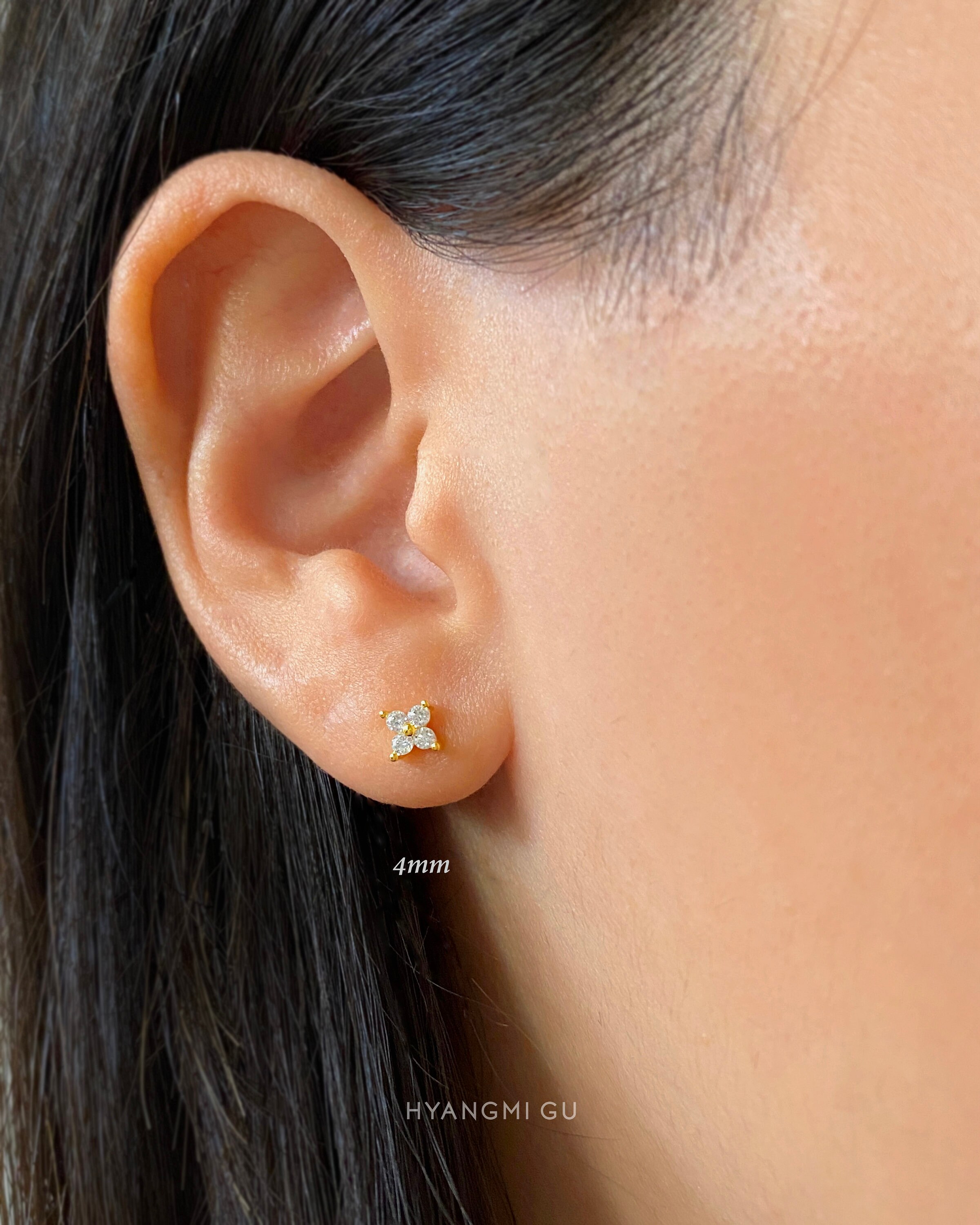 Flower 4mm 3mm 2.5mm Cz Earrings Cz Flower Stud Stud Earrings