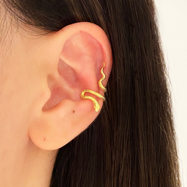 Snake Long ear Cuff snake no piercing ear cuff earrings gold | Etsy
