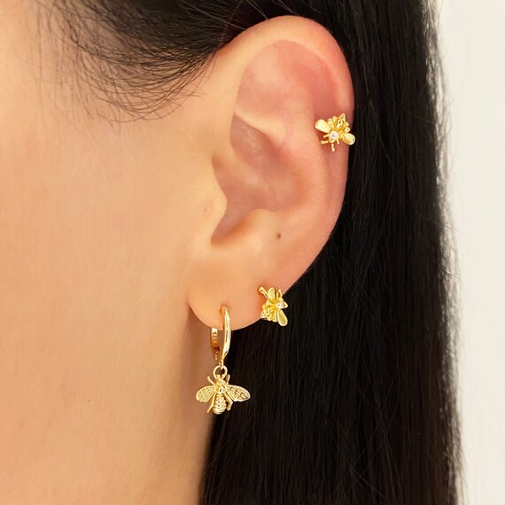 Mini Bee Ear Cuff Cz Earring Bee Gold Ear Cuff Clip on Earrings