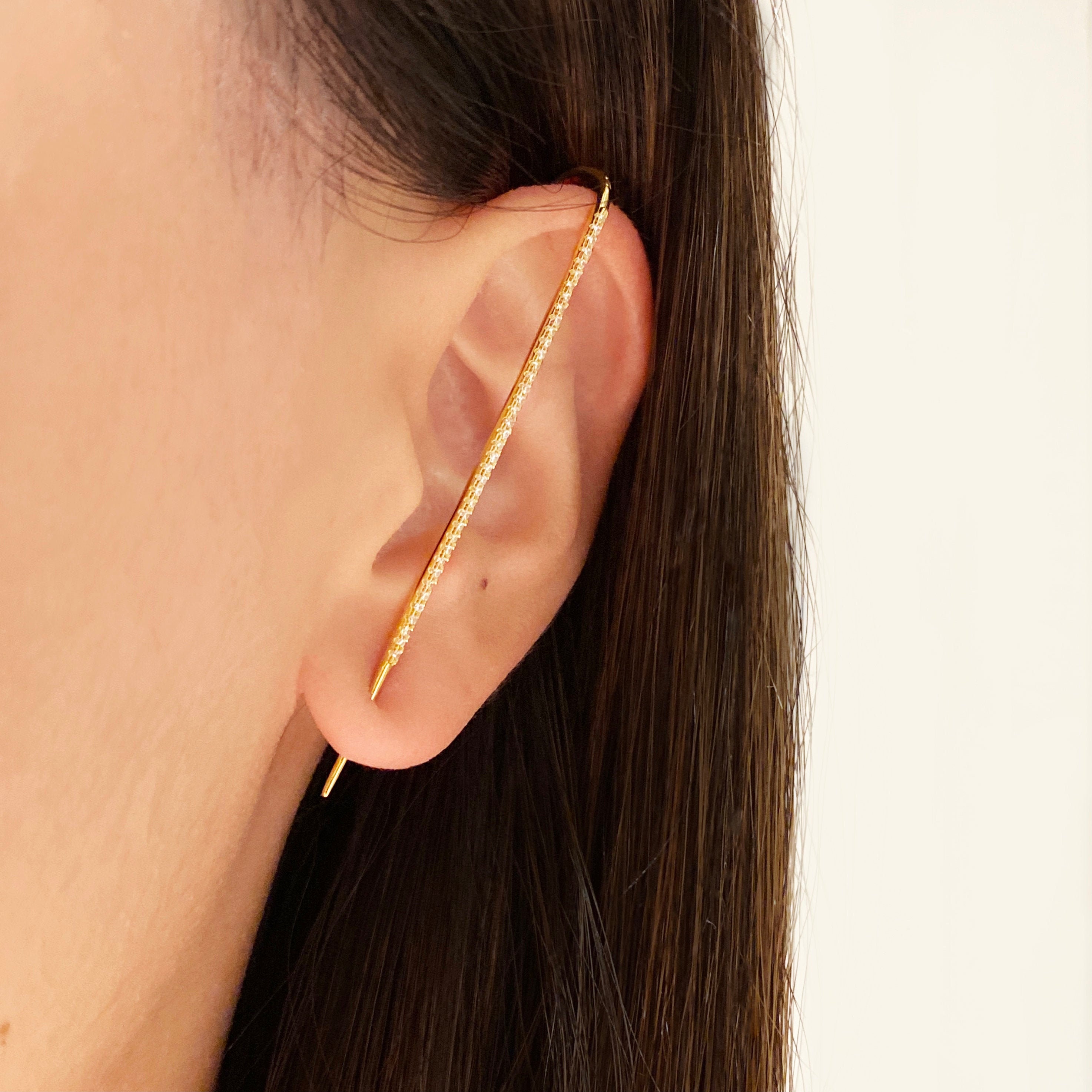 Long Slim ear Climber ear cuff earrings gold flash earring Etsy