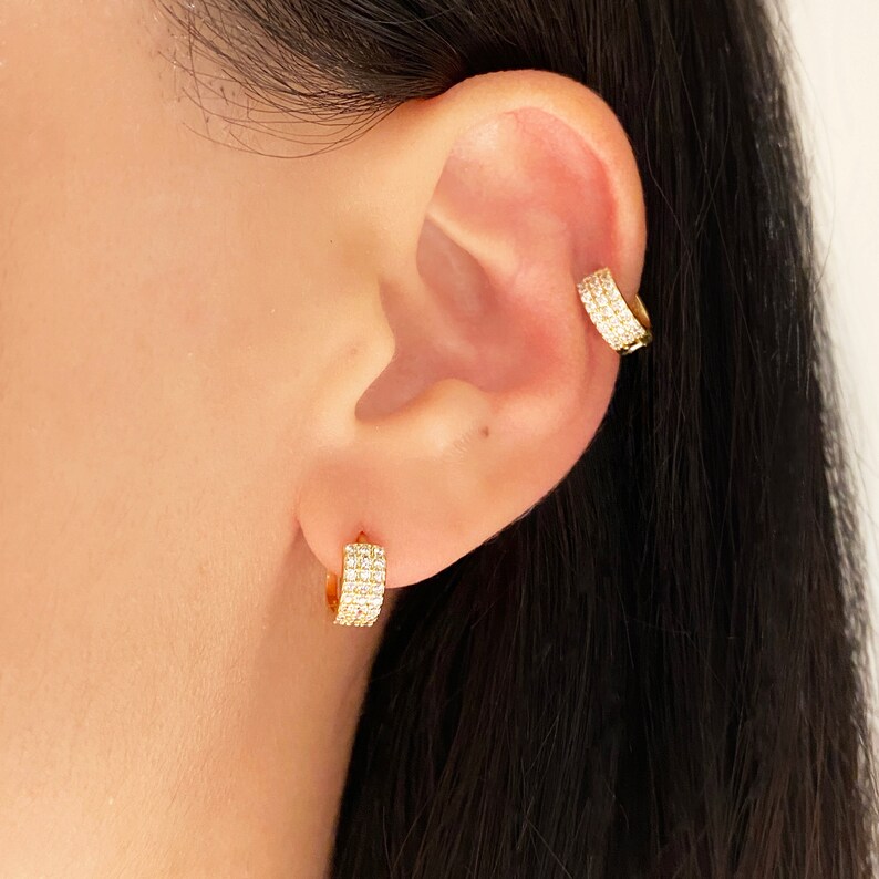 Triple cz tiny huggie hoop earrings Tiny hoops Hoop Etsy