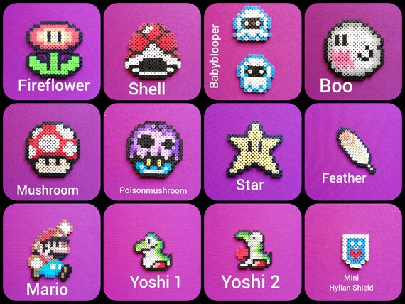 Super Mario Mini Bead Magnets Pixel Art Mario Bros Etsy Israel