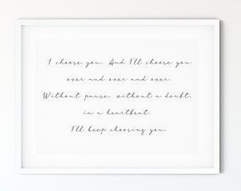 Wydruk „I Choose You”, wydruki ścienne do sypialni, „I Choose You Printable”, cytaty artystyczne do sypialni, „I Choose You Wall Art”, dekoracja ścienna do sypialni