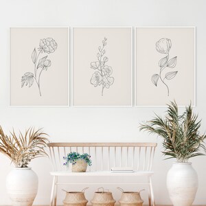 Botanical Line Art, Gallery Collection Set of 3 Prints, Line Art Printable, Bedroom Set of 3, Loungeroom, Botanical Gallery Wall Set of 3