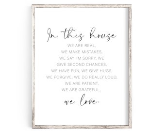 In This House We Are Real Print, Inspirational Wall Art, Family Quote Printable, Living Room Decor, Family Wall Print, Printable Wall Art