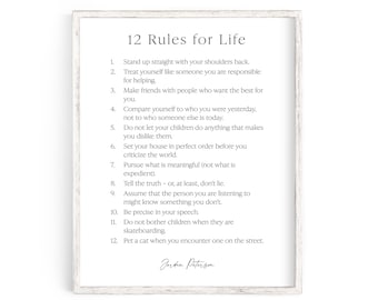 12 Rules for Life Print, Jordan Peterson Quote, Teacher Gift, Graduation Gift, Dorm Decor, Educational Poster, Motivational, Inspirational
