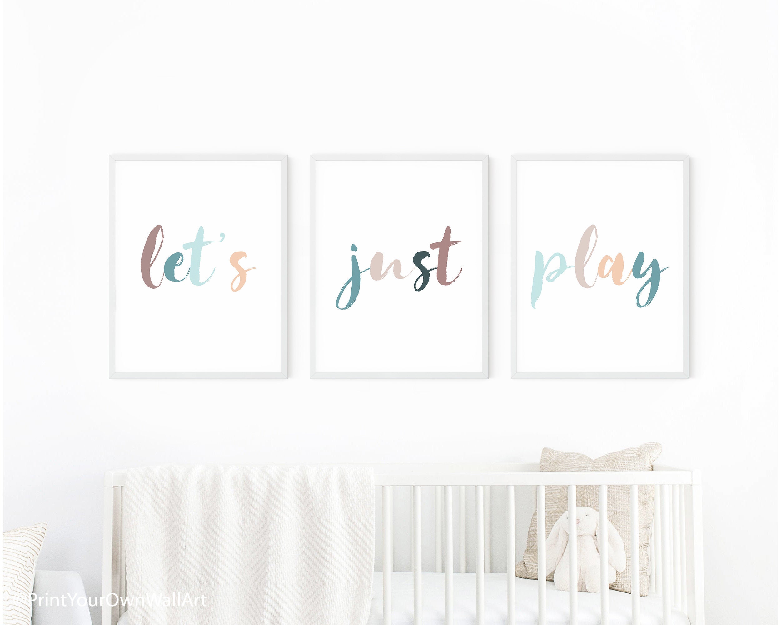 Let's Just Play Playroom Wall Art Rainbow Kids Room Etsy
