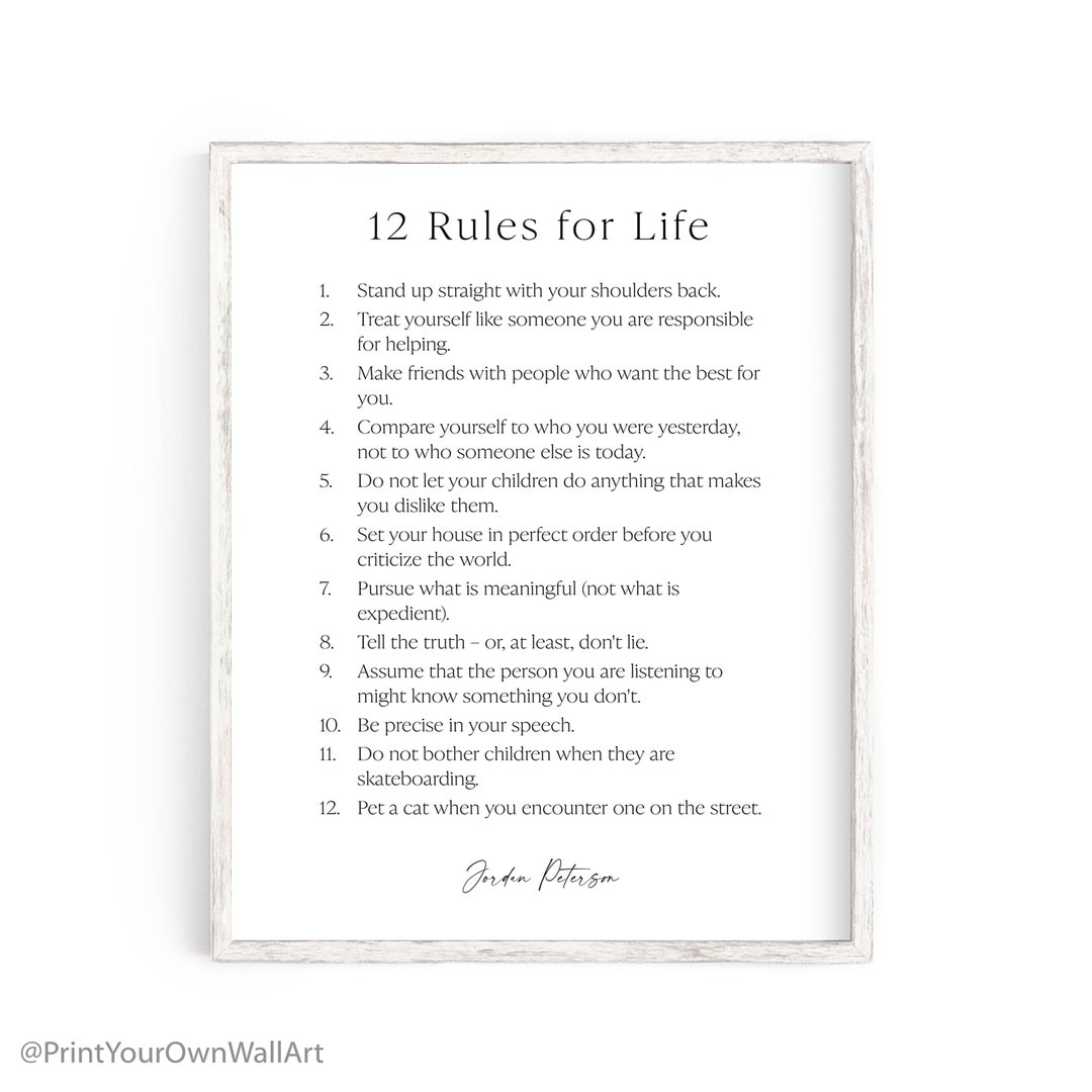12 Rules for Life Print, Jordan Peterson Quote, Teacher Gift, Graduation Gift, Dorm Decor