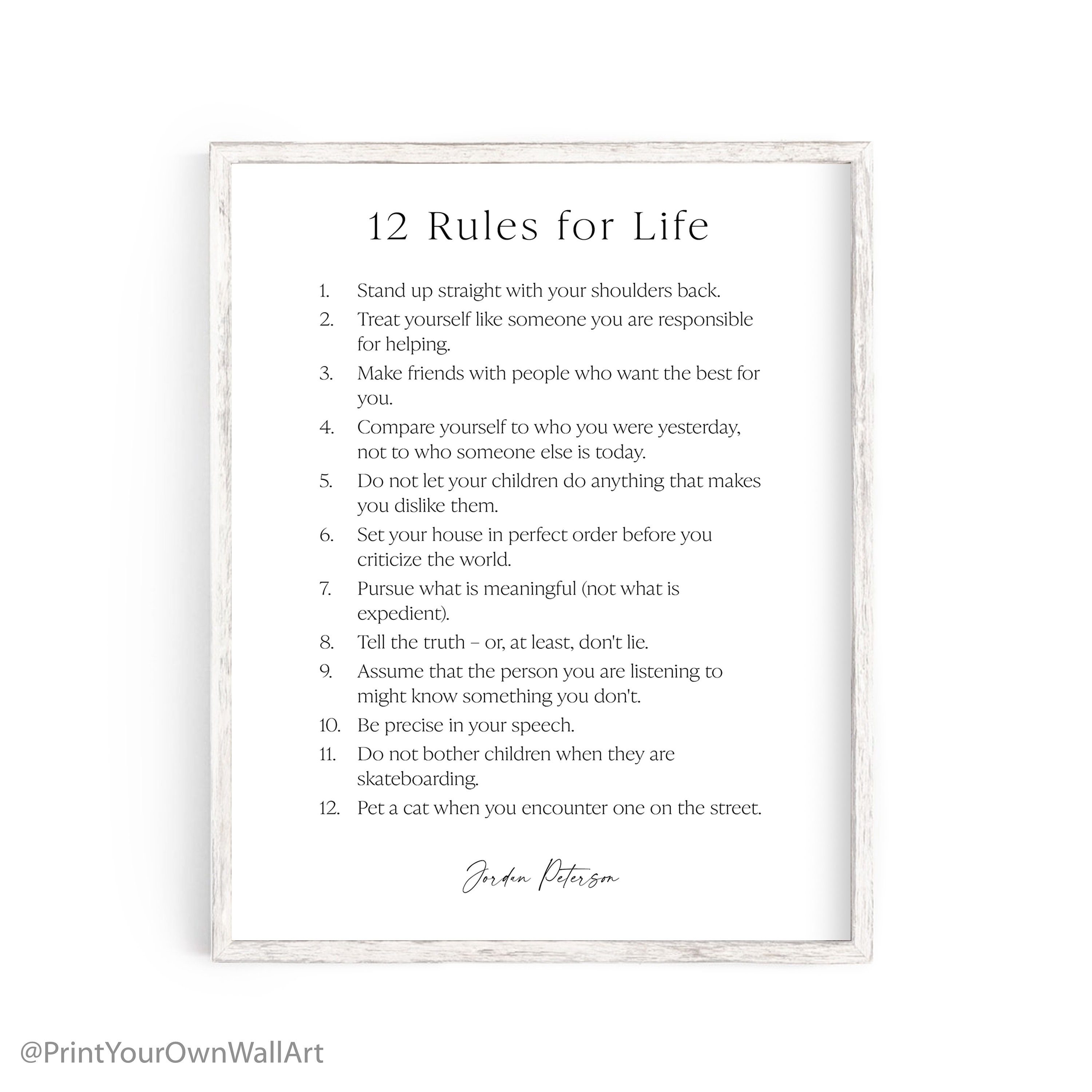 12 Rules for Life Print Jordan Peterson Quote Teacher Gift | Etsy