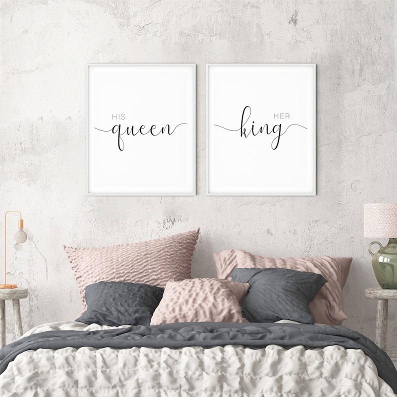 His Queen Her King Print Set Bedroom Set of 2 Bedroom Wall Etsy