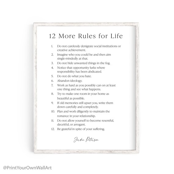 12 More Rules for Life Print Jordan Peterson Quote Teacher Etsy