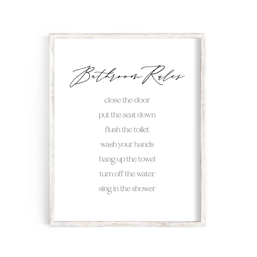 Bathroom Rules Print, Toilet Rules Print, Funny Bathroom Quote ...