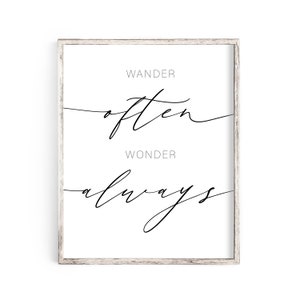 Wander Often Wonder Always Printable Quote, Above Bed Quote, Hallway Print, Living Room Printable, Modern Quote Print, Adventure Printable