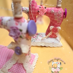 Nostalgic soft sewing machine, romantic handmade sewing machine, floral print sewing machine, decorative pincushion, sew lovers gift.
