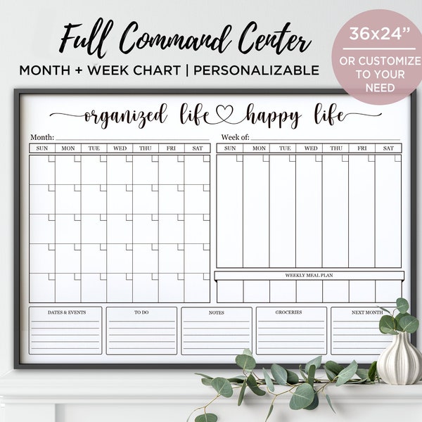 Family Command Center printable, Monthly & Weekly wall mom organizer, Custom family wall planner 24x36 DIGITAL FILE