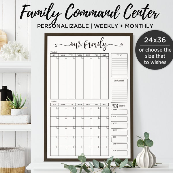 Monthly and Weekly wall calendar printable, Minimalist large wall calendar, Custom family wall planner 24x36 DIGITAL FILE