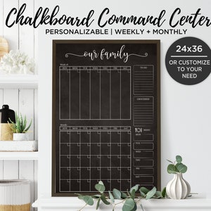 Chalkboard Weekly and monthly family wall planner to print. Excellent for family routine or College schedule organizer - 24x36 DIGITAL FILE