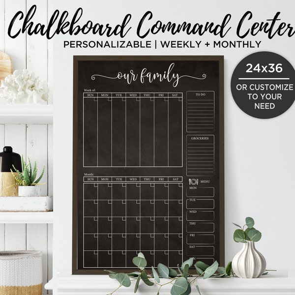 Chalkboard Weekly and monthly family wall planner to print. Excellent for family routine or College schedule organizer - 24x36 DIGITAL FILE