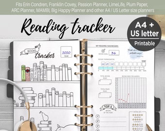 Book tracker journal insert, Digital book tracker, printable book tracker A4 and US-Letter size fits Big Happy Planner and GoodNotes ERT