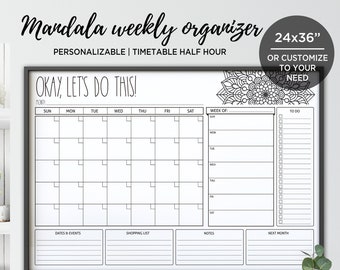 Command Center printable/ Monthly routine Plan/ Family planning/ Mandala design undated calendar/ Custom wall organizer 24x36 DIGITAL FILE