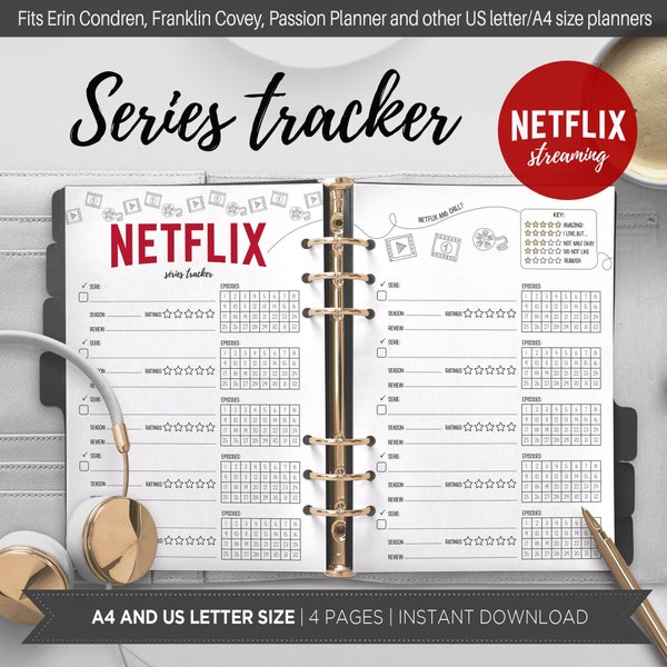 Tracker delle serie TV da stampare: recensione del diario cinematografico, serie da guardare nella lista. L'inserto Bullet Journal formato A4 + lettera USA si adatta al Big Happy Planner EST