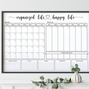 Printable wall undated calendar with month and week schedule. Command Center personalized for family routine organizing 24x36 DIGITAL FILE