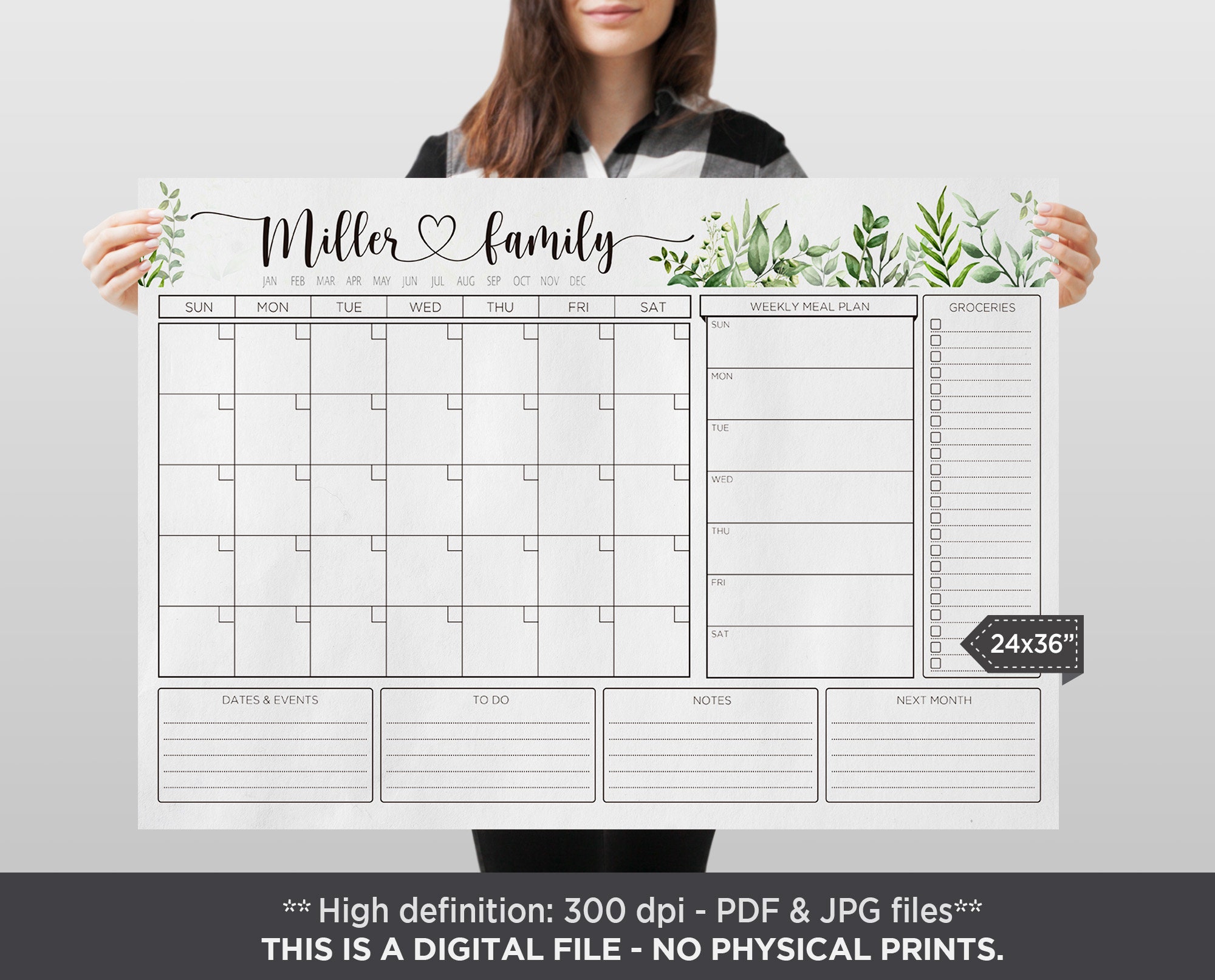 Family Wall Organizer With a Monthly Calendar and Weekly Meal Plan ...