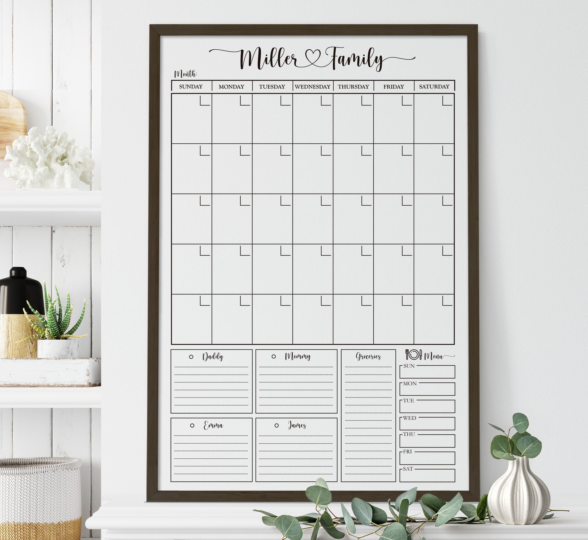 Whiteboard Family Planner, Personalised Weekly Family Organiser Wall White  Board 