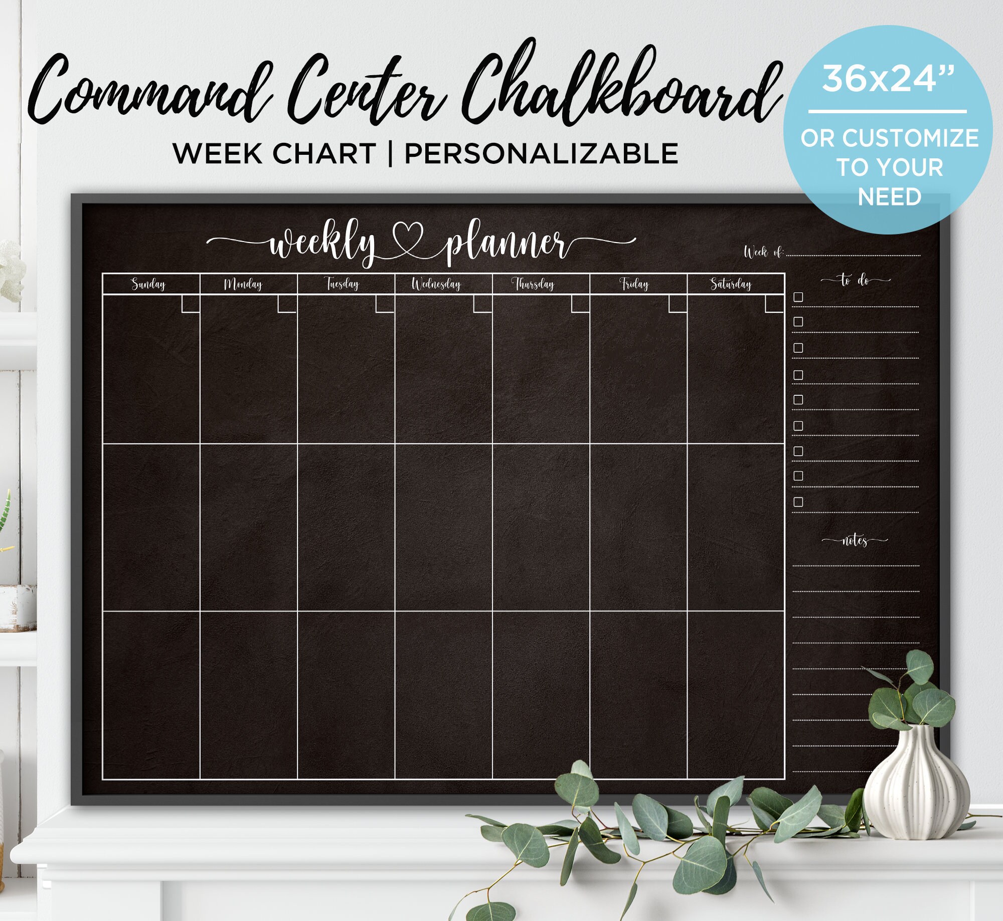 Printable Family weekly wall planner Personalized Command center week