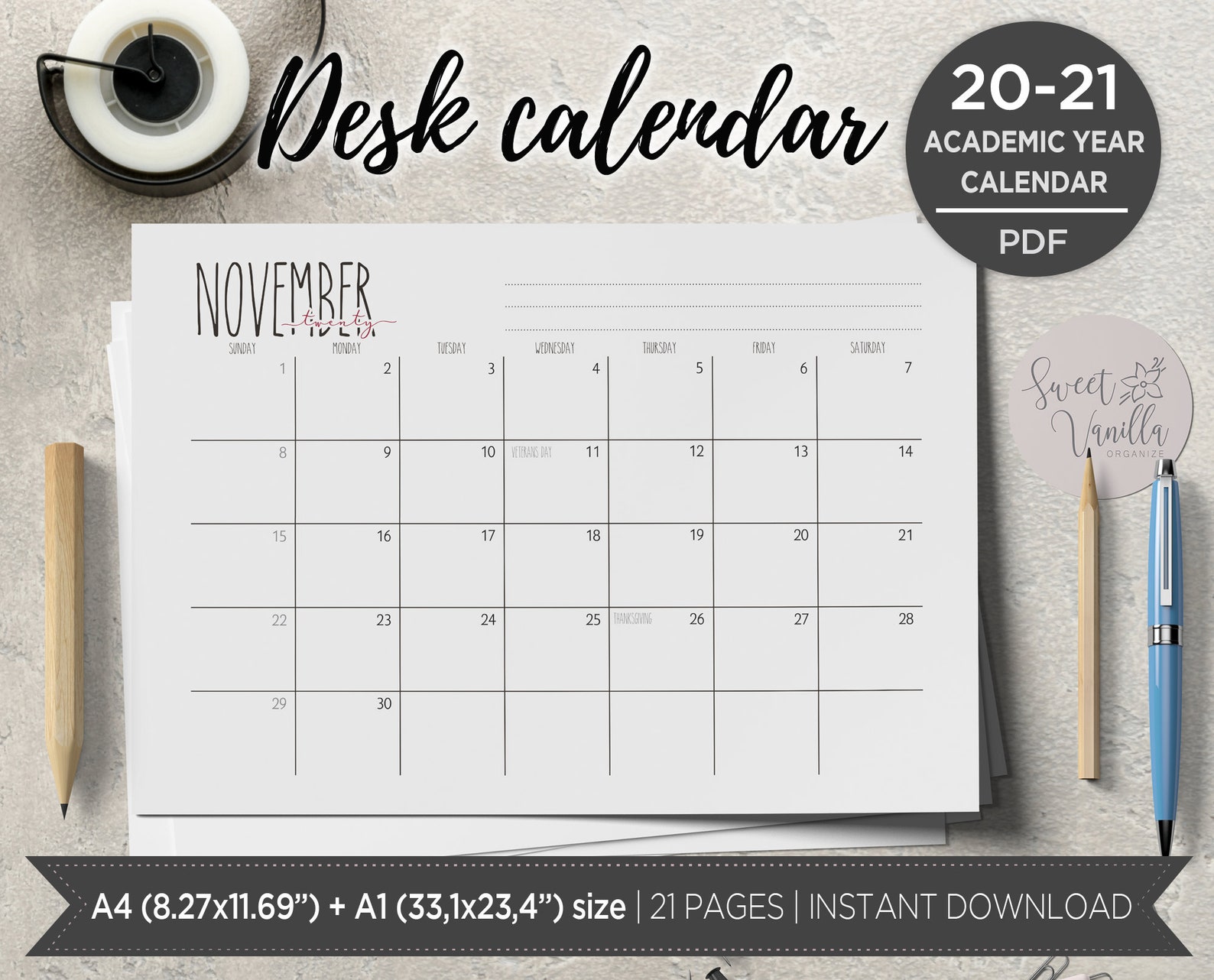 Rae Dunn inspiration 20202021 printable desk calendar// blank Etsy