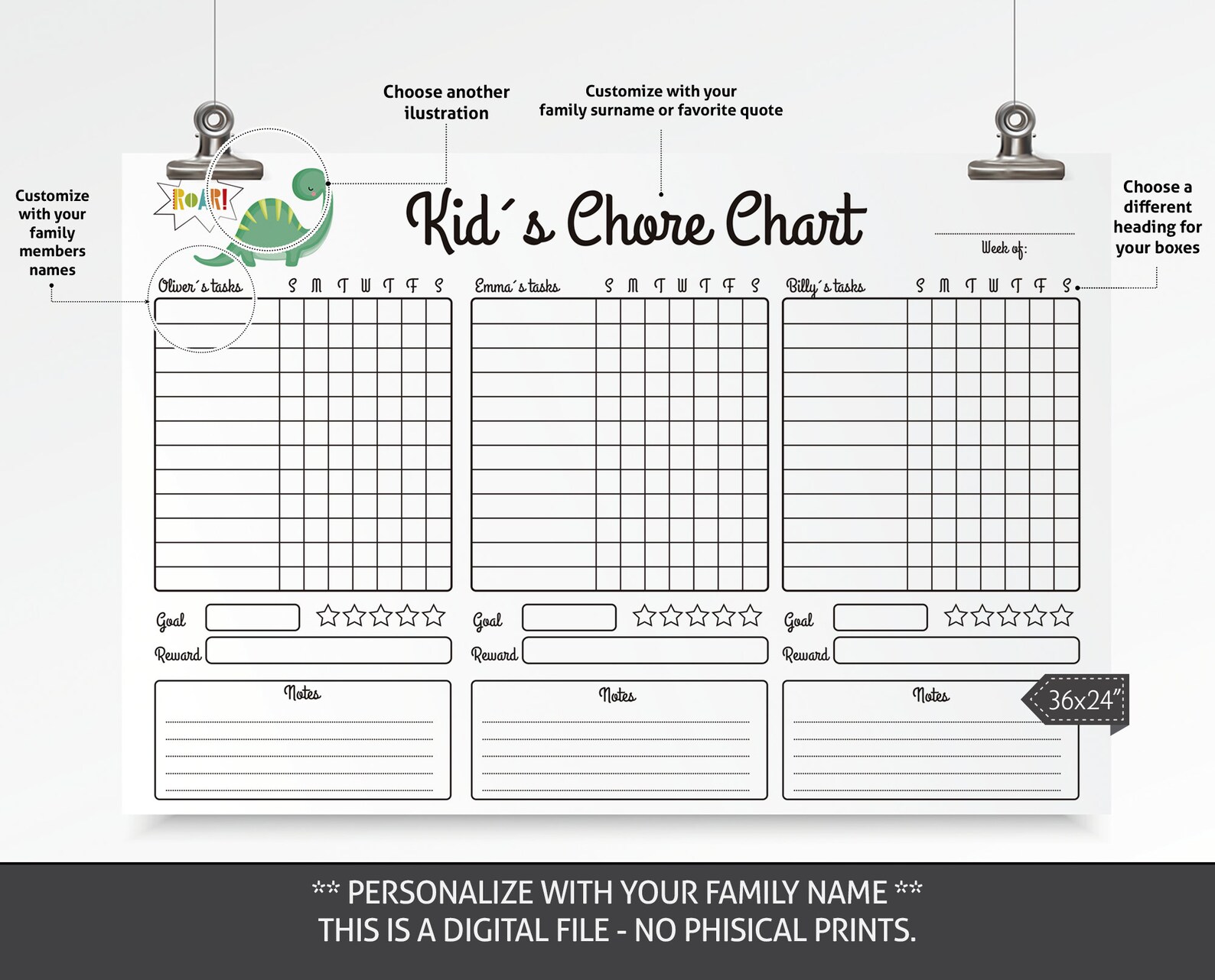 Kids Chore Chart Printable Customize With Kids Names Family Etsy