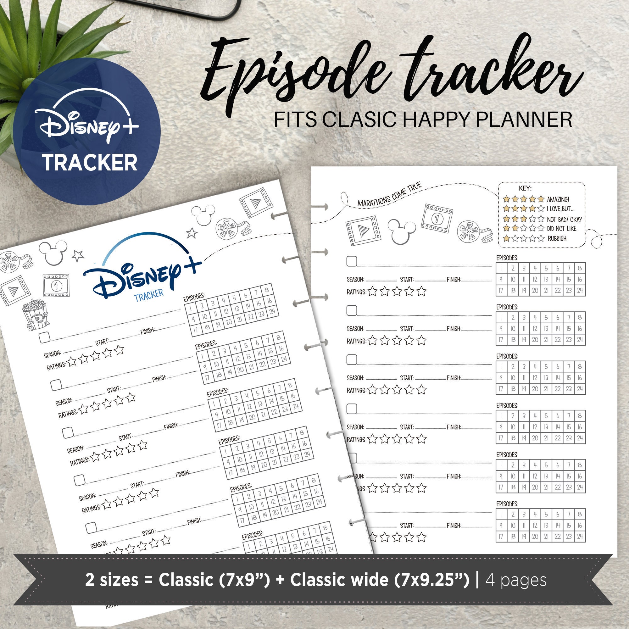 Happy Planner Classic Printable series tracker Disney plus/ | Etsy