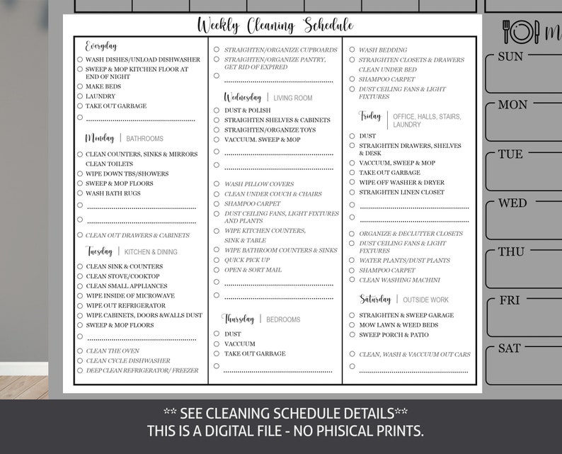 Monthly Calendar and Editable Cleaning Schedule, Family Organizer