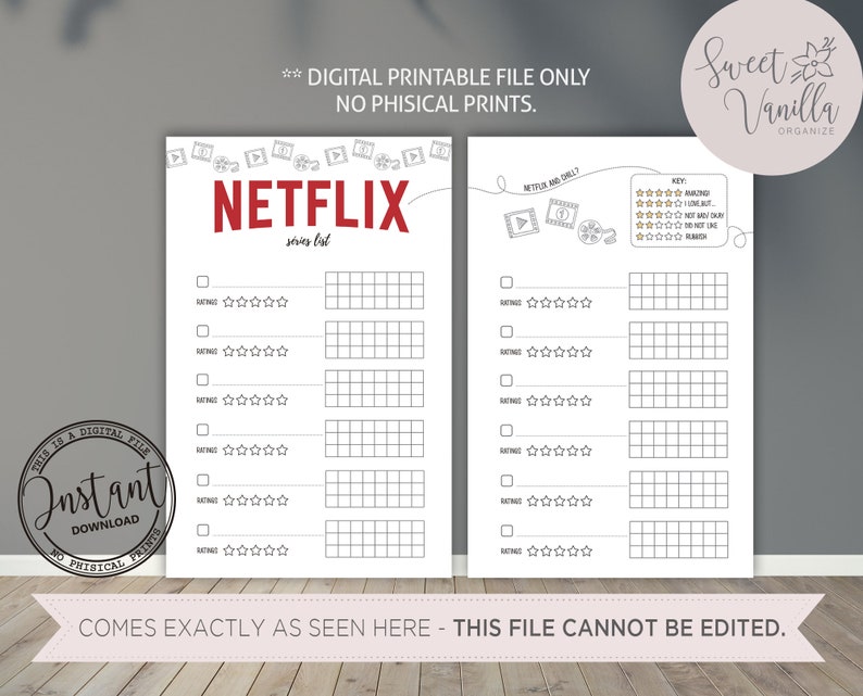 Printable Netflix series tracker// series wish list