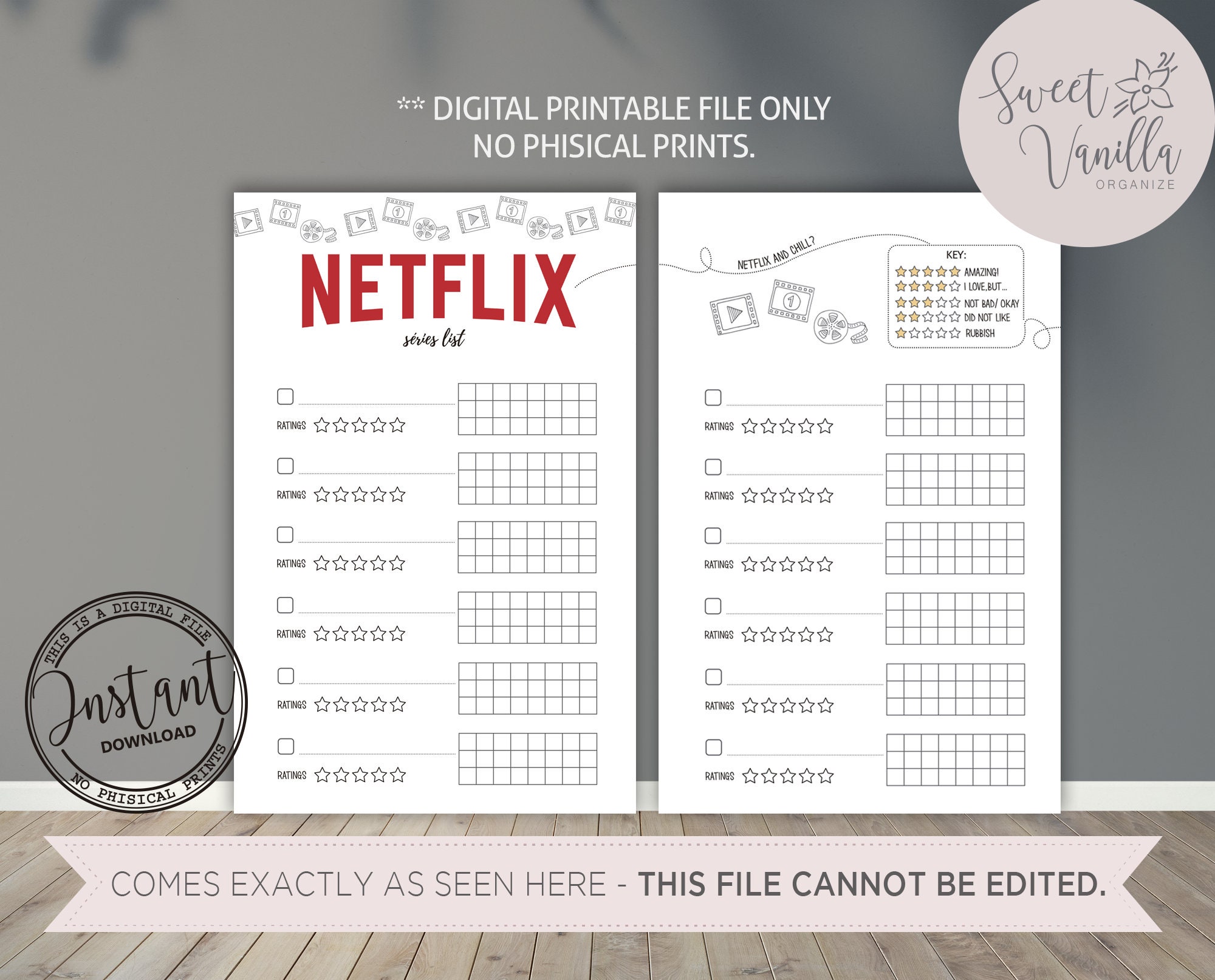 Printable Netflix series tracker// series wish list// seasons | Etsy