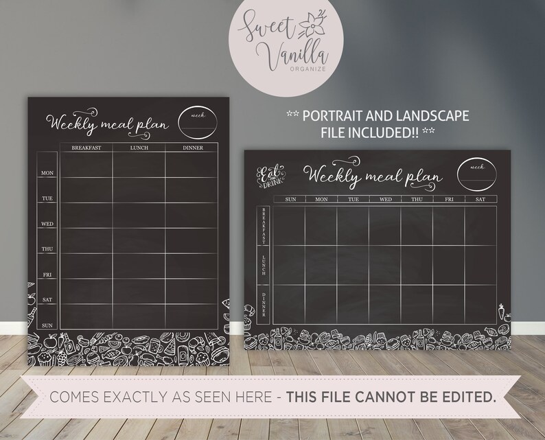 Weekly Meal Planner Chalkboard Printable/ Weekly Meal Etsy
