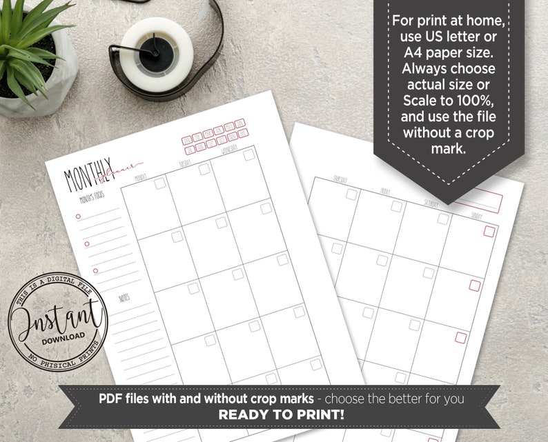 Monthly Planner Refill Rae Dunn Style Printable, Diy Month at a Glance